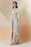 Buy_Anamika Khanna_Off White Embroidery Beads Notched Lapel Long Jacket And Pant Set 