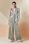 Buy_Anamika Khanna_Silver Peak Lapel Metallic Frayed Blazer And Pant Set _at_Aza_Fashions