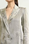 Shop_Anamika Khanna_Silver Peak Lapel Metallic Frayed Blazer And Pant Set _Online_at_Aza_Fashions