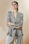 Anamika Khanna_Silver Peak Lapel Metallic Frayed Blazer And Pant Set _at_Aza_Fashions