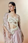 Anamika Khanna_Pink Embroidery 3d Scoop Cape And Draped Tunic Set _at_Aza_Fashions