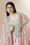 Anamika Khanna_Pink Embroidery Floral Sweetheart Cape And Pant Set _at_Aza_Fashions