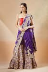 Buy_Anamika Khanna_Purple Embroidery Floral Sharara Saree With Unstitched Blouse Piece _at_Aza_Fashions