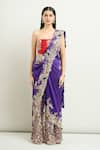 Shop_Anamika Khanna_Purple Embroidery Floral Sharara Saree With Unstitched Blouse Piece _Online_at_Aza_Fashions