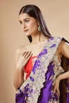 Buy_Anamika Khanna_Purple Embroidery Floral Sharara Saree With Unstitched Blouse Piece 