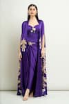 Buy_Anamika Khanna_Purple Embroidery Sweetheart Cape And Draped Skirt Set _at_Aza_Fashions