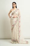 Buy_Anushree Reddy_Ivory Organza Embroidery Floral Saree With Unstitched Blouse Piece _at_Aza_Fashions