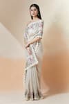 Shop_Anushree Reddy_Ivory Organza Embroidery Floral Saree With Unstitched Blouse Piece _Online_at_Aza_Fashions