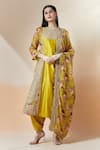 Buy_Debyani + Co_Yellow Printed Floral Round Embroidered A-line Kurta Set _at_Aza_Fashions