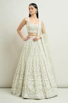 Buy_Seema Gujral_Green Embroidery Floral Scoop Bridal Lehenga Set _at_Aza_Fashions