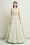 Seema Gujral_Green Embroidery Floral Scoop Bridal Lehenga Set _Online_at_Aza_Fashions