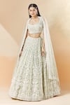 Shop_Seema Gujral_Green Embroidery Floral Scoop Bridal Lehenga Set _Online_at_Aza_Fashions