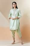 Buy_Sheetal Batra_Green Embroidery Mandarin Aadirah Kurta And Dhoti Pant Set _at_Aza_Fashions