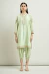 Sheetal Batra_Green Embroidery Mandarin Aadirah Kurta And Dhoti Pant Set _Online_at_Aza_Fashions