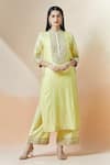 Buy_Sheetal Batra_Yellow Embroidery Mandarin Aadirah Kurta And Palazzo Set _at_Aza_Fashions