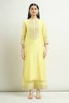 Sheetal Batra_Yellow Embroidery Mandarin Aadirah Kurta And Palazzo Set _Online_at_Aza_Fashions