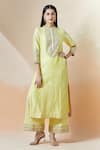 Sheetal Batra_Yellow Embroidery Mandarin Aadirah Kurta And Palazzo Set _at_Aza_Fashions