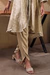 Buy_Mustard Moon by Neyha and Vrinda_Beige Kurta Chanderi Silk Embroidered Lace V Neck And Tulip Pant Set _Online_at_Aza_Fashions