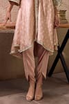 Buy_Mustard Moon by Neyha and Vrinda_Pink Kurta Chanderi Silk Embroidered Lace V Neck And Tulip Pant Set _Online_at_Aza_Fashions