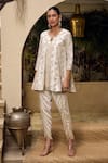 Mustard Moon by Neyha and Vrinda_Ivory Kurta Georgette Embroidered Mirror Round Floral And Tulip Pant Set _Online_at_Aza_Fashions