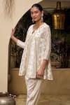 Buy_Mustard Moon by Neyha and Vrinda_Ivory Kurta Georgette Embroidered Mirror Round Floral And Tulip Pant Set _Online_at_Aza_Fashions