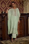 Buy_Mustard Moon by Neyha and Vrinda_Green Kaftan Georgette Embroidered Mirror Round And Pant Set _at_Aza_Fashions