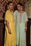 Buy_Mustard Moon by Neyha and Vrinda_Green Kaftan Georgette Embroidered Mirror Round And Pant Set _Online_at_Aza_Fashions