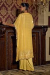 Shop_Mustard Moon by Neyha and Vrinda_Yellow Kaftan Georgette Embroidered Mirror Round Work And Pant Set _at_Aza_Fashions