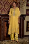 Buy_Mustard Moon by Neyha and Vrinda_Yellow Kaftan Georgette Embroidered Mirror Round Work And Pant Set _Online_at_Aza_Fashions