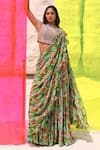 Buy_MEHER BY ISLIE_Green Natural Crepe Printed Botanical Farm Rio Draped Sharara Saree With Blouse _at_Aza_Fashions