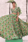 Buy_MEHER BY ISLIE_Green Summer Silk Printed Farm Scallop V Neck Rio Skirt Set _Online_at_Aza_Fashions