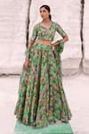 Buy_MEHER BY ISLIE_Green Summer Silk Printed Farm Scallop V Neck Rio Skirt Set _at_Aza_Fashions