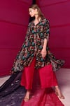 Buy_MEHER BY ISLIE_Black Natural Crepe Printed Jungle Safari Collar Shirt Kurta And Flared Pant Set _Online_at_Aza_Fashions