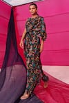 MEHER BY ISLIE_Black Natural Crepe Printed Jungle Safari Round Jumpsuit _Online_at_Aza_Fashions