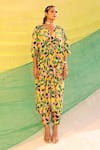 Buy_MEHER BY ISLIE_Green Natural Crepe Printed Lemon Zest Plunge V Neck Kurta And Pant Set _at_Aza_Fashions