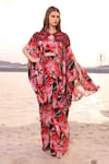 Buy_MEHER BY ISLIE_Multi Color Natural Crepe Printed Maple Leaf Round Cape Draped Skirt Set _at_Aza_Fashions