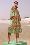 Buy_MEHER BY ISLIE_Pink Summer Silk Printed Parrot Round Paradise Kurta And Pant Set _at_Aza_Fashions