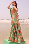 MEHER BY ISLIE_Pink Summer Silk Printed Parrot Square Neck Paradise Skirt Set _Online_at_Aza_Fashions