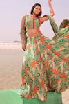 Buy_MEHER BY ISLIE_Pink Summer Silk Printed Parrot Square Neck Paradise Skirt Set _at_Aza_Fashions