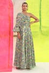 Buy_MEHER BY ISLIE_Multi Color Summer Silk Printed Zebrula Asymmetric Dress _at_Aza_Fashions