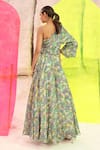 Shop_MEHER BY ISLIE_Multi Color Summer Silk Printed Zebrula Asymmetric Dress _at_Aza_Fashions