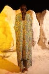 Buy_MEHER BY ISLIE_Multi Color Natural Crepe Printed Zebrula V Neck Kaftan And Pant Set _Online_at_Aza_Fashions