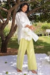 Buy_MEHER BY ISLIE_White Cotton Placement Embroidery Floral Peony Frost High Low Shirt With Pant _Online_at_Aza_Fashions