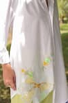 MEHER BY ISLIE_White Cotton Placement Embroidery Floral Peony Frost High Low Shirt With Pant _at_Aza_Fashions