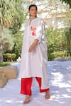 MEHER BY ISLIE_White Cotton Placement Print Rebel Kid Collared Neck Tunic With Pant _Online_at_Aza_Fashions