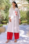 Buy_MEHER BY ISLIE_White Cotton Placement Print Rebel Kid Collared Neck Tunic With Pant _at_Aza_Fashions