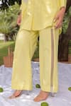 Shop_MEHER BY ISLIE_Green Cotton Placement Applique Rose Collared Neck Shirt With Pant _Online_at_Aza_Fashions