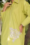 Buy_MEHER BY ISLIE_Green Cotton Placement Hand Embroidery Rose Collared Neck Bud Shirt With Pant _Online_at_Aza_Fashions