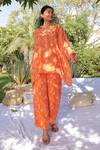 Buy_MEHER BY ISLIE_Orange Natural Crepe Print Floral Collared Neck Shirt With Pant _at_Aza_Fashions