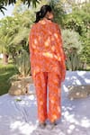 Shop_MEHER BY ISLIE_Orange Natural Crepe Print Floral Collared Neck Shirt With Pant _at_Aza_Fashions